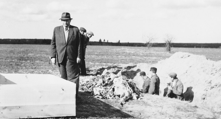 zdjęcie przedstawia: J. Kejles przy ekshumacji zamordowanych Żydów. fot Antoni Nowicki 1950  
