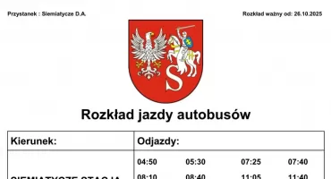 Zmiana rozkładu jazdy do dworca PKP Siemiatycze